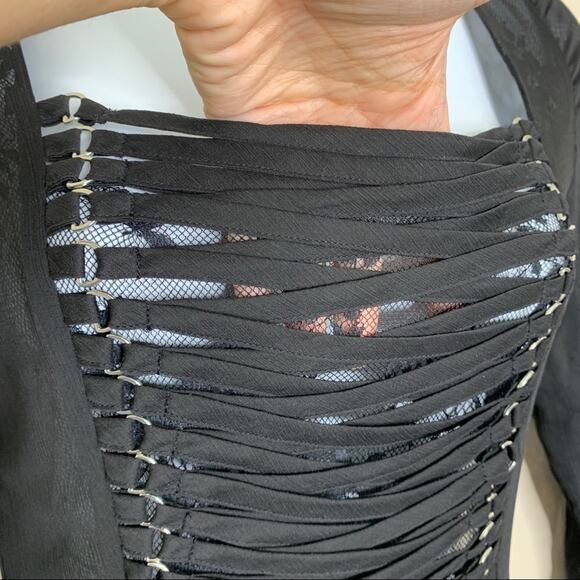 NEW The Kooples Chiffon Lace Up Mini Dress (Sz XXS) Fit-And-Flare Black - Picture 5 of 14